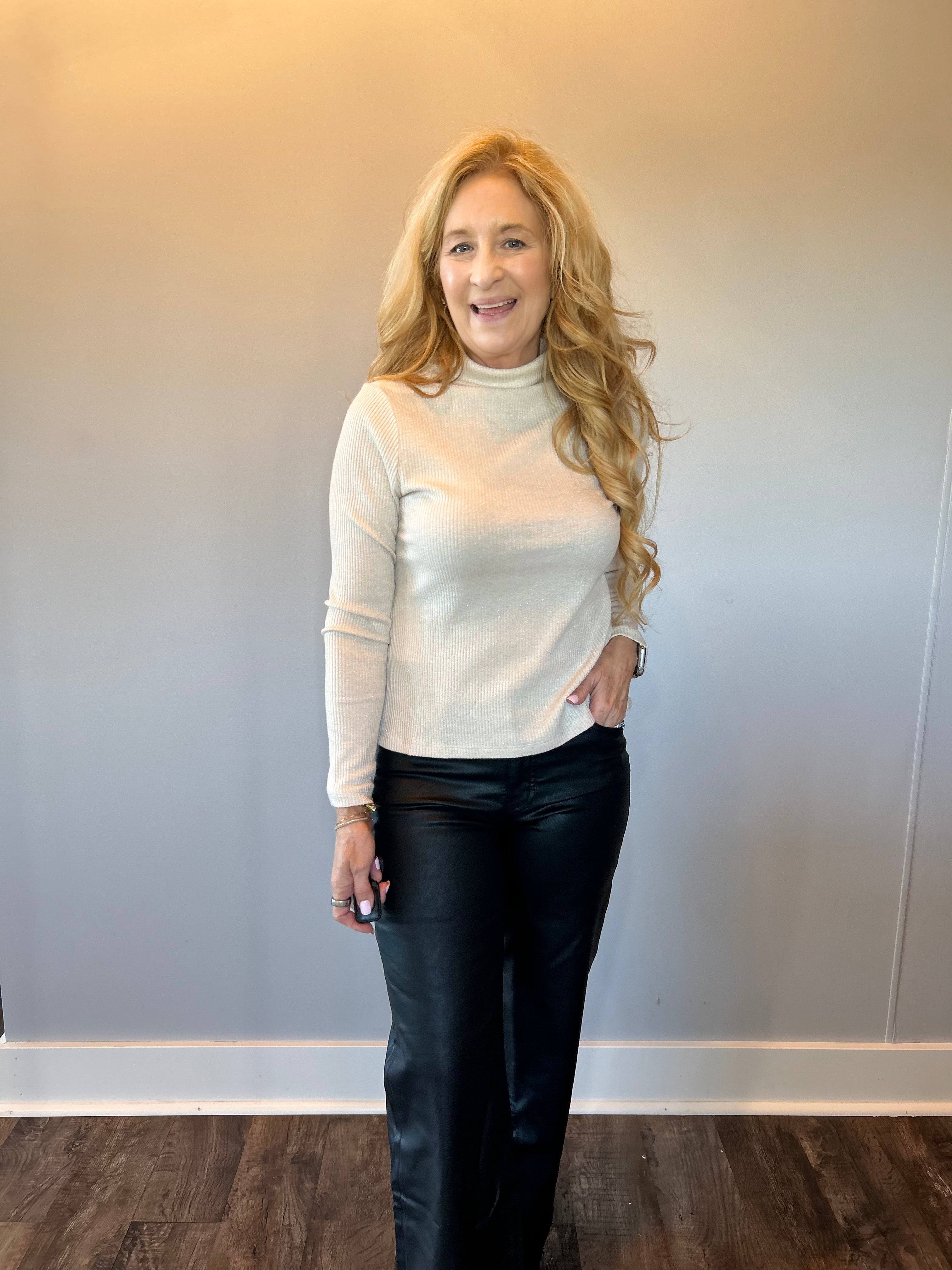 Chic Edge Ribbed Mock Neck Sweater