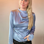 Chic & Sleek High Neck Ruched Top in Blue