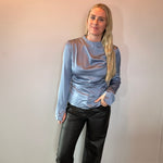 Chic & Sleek High Neck Ruched Top in Blue
