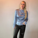 Chic & Sleek High Neck Ruched Top in Blue