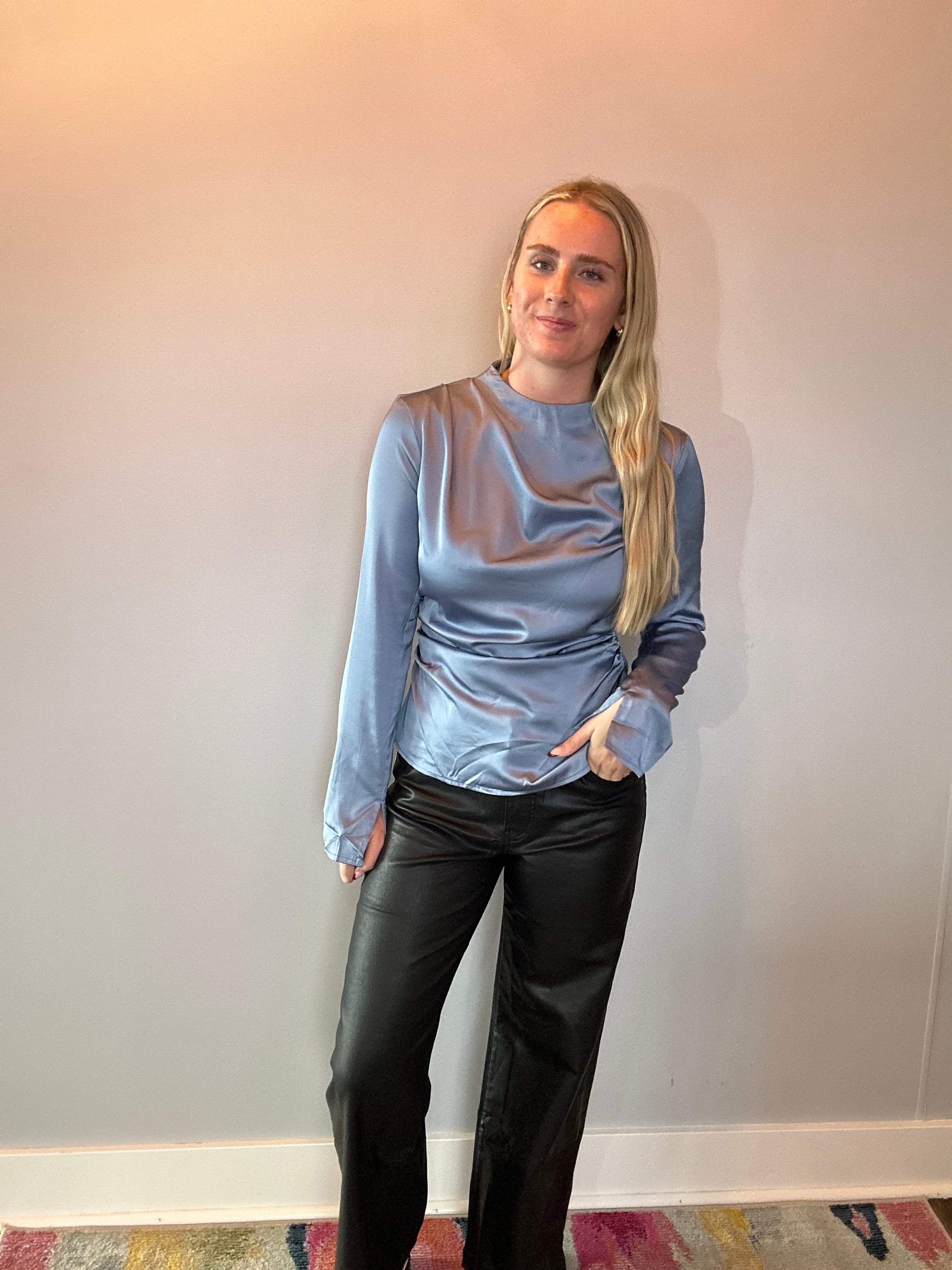 Chic & Sleek High Neck Ruched Top in Blue