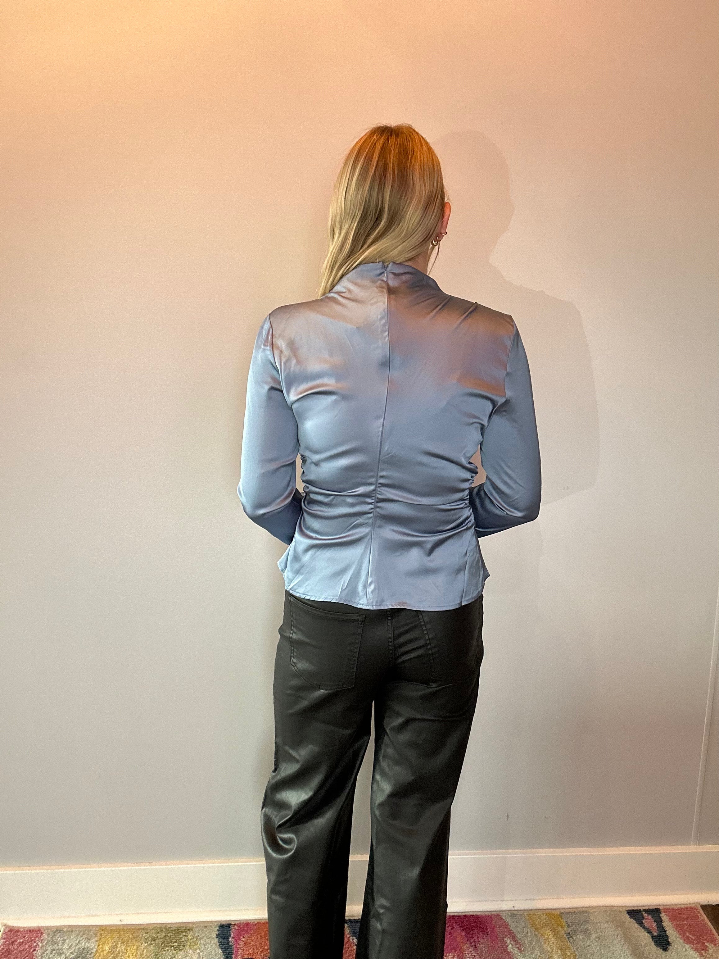 Chic & Sleek High Neck Ruched Top in Blue