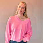Chloe Cozy V-Neck Sweater in Pink