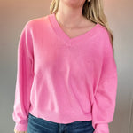 Chloe Cozy V-Neck Sweater in Pink