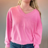 Chloe Cozy V-Neck Sweater in Pink
