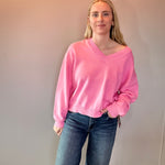Chloe Cozy V-Neck Sweater in Pink