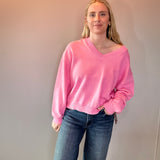Chloe Cozy V-Neck Sweater in Pink