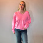 Chloe Cozy V-Neck Sweater in Pink