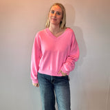 Chloe Cozy V-Neck Sweater in Pink