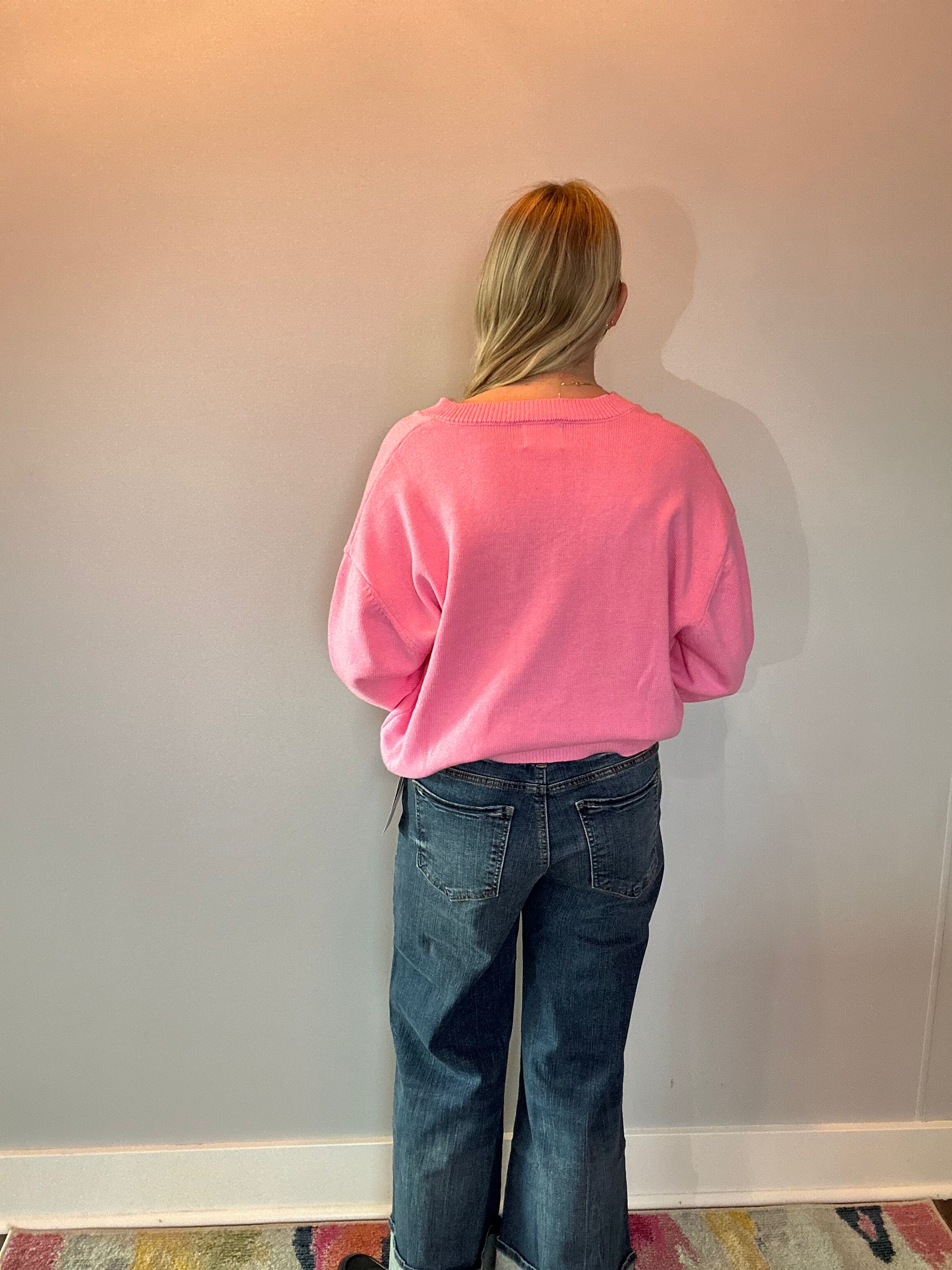 Chloe Cozy V-Neck Sweater in Pink