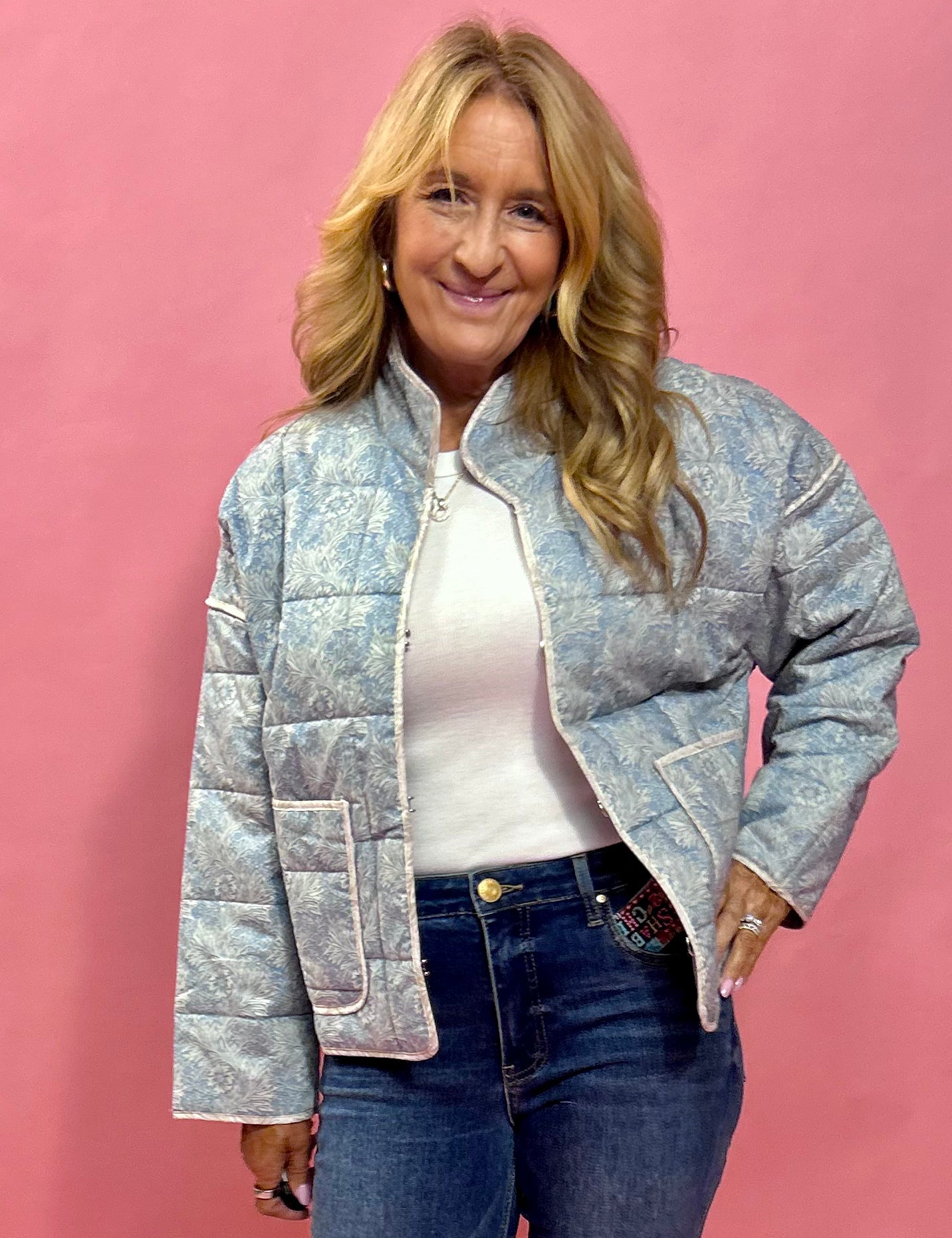 Chloe Quilted Jacket in Blue - Shabby 2 Chic Boutiques