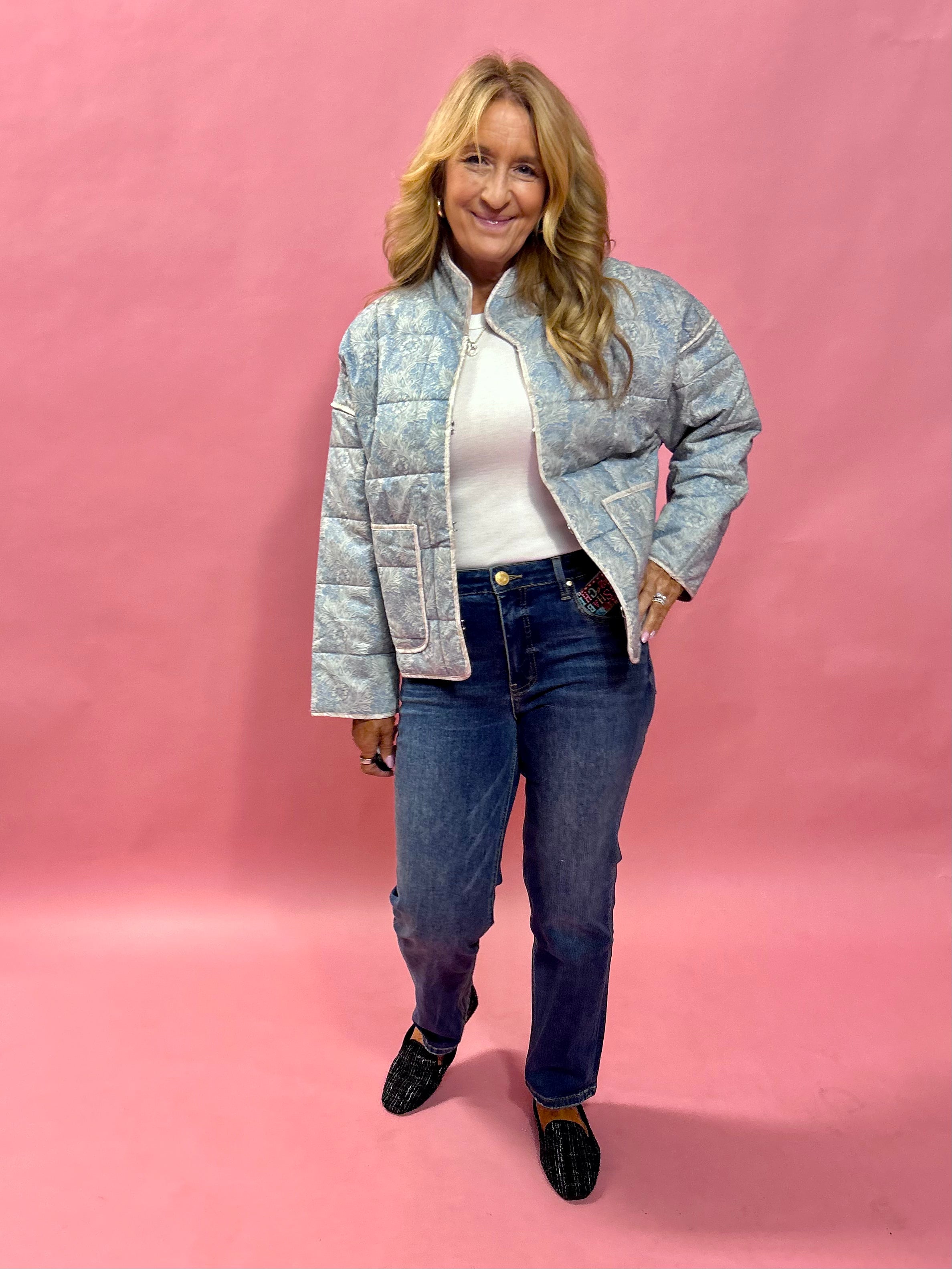 Chloe Quilted Jacket in Blue - Shabby 2 Chic Boutiques