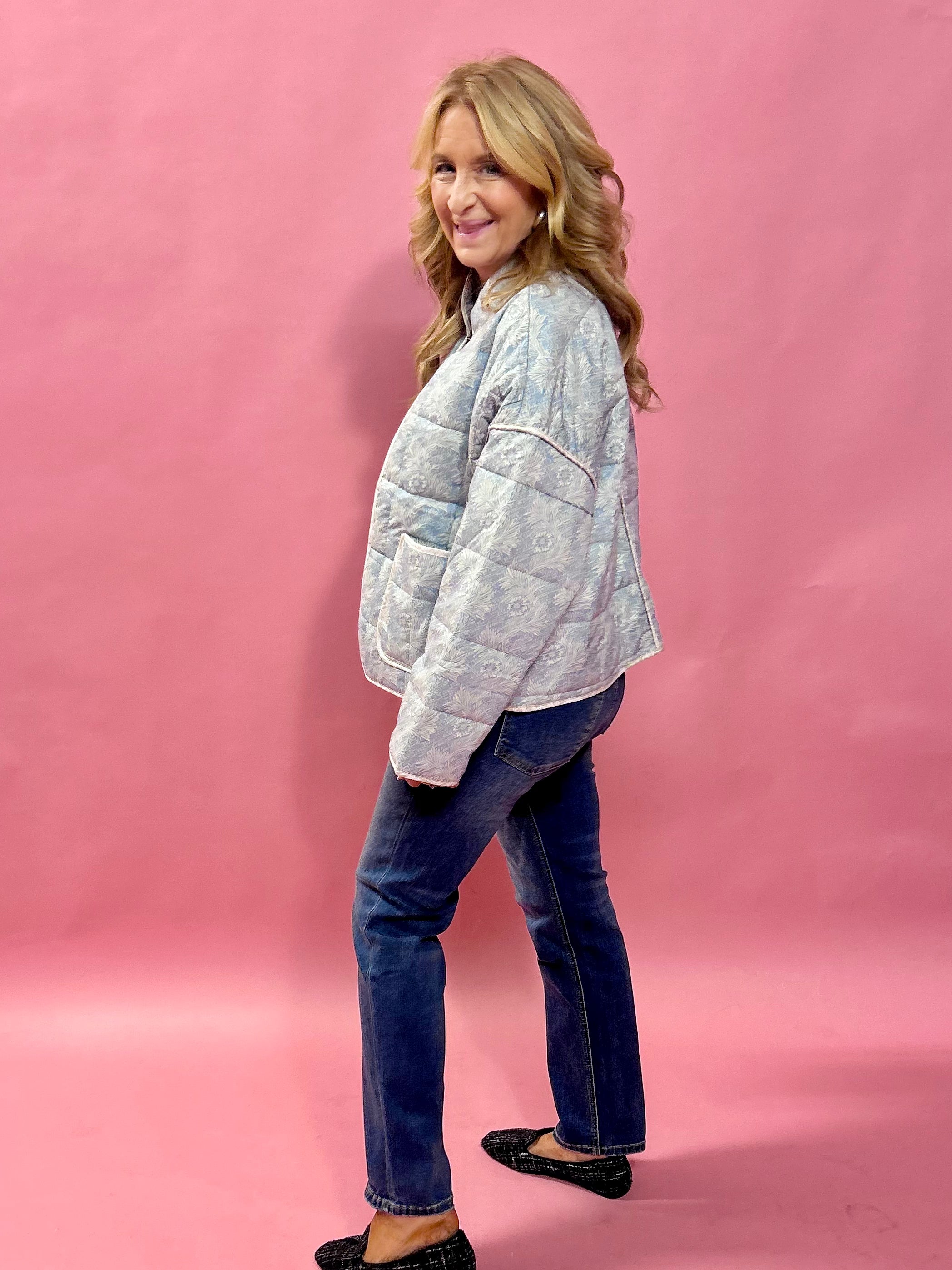 Chloe Quilted Jacket in Blue - Shabby 2 Chic Boutiques