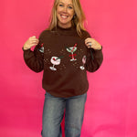 Christmas Cocktail Mock Neck Sweatshirt in Brown