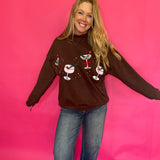Christmas Cocktail Mock Neck Sweatshirt in Brown