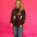 Christmas Cocktail Mock Neck Sweatshirt in Brown