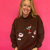 Christmas Cocktail Mock Neck Sweatshirt in Brown