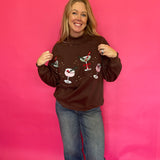 Christmas Cocktail Mock Neck Sweatshirt in Brown