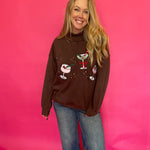 Christmas Cocktail Mock Neck Sweatshirt in Brown