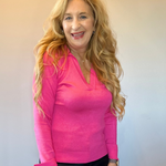 Classic Comfort Polo Knit Top in Pink