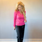 Classic Comfort Polo Knit Top in Pink