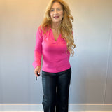 Classic Comfort Polo Knit Top in Pink