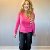 Classic Comfort Polo Knit Top in Pink