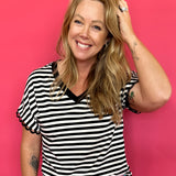 Classic Confidence Striped V-Neck Tee in Black - Shabby 2 Chic Boutiques