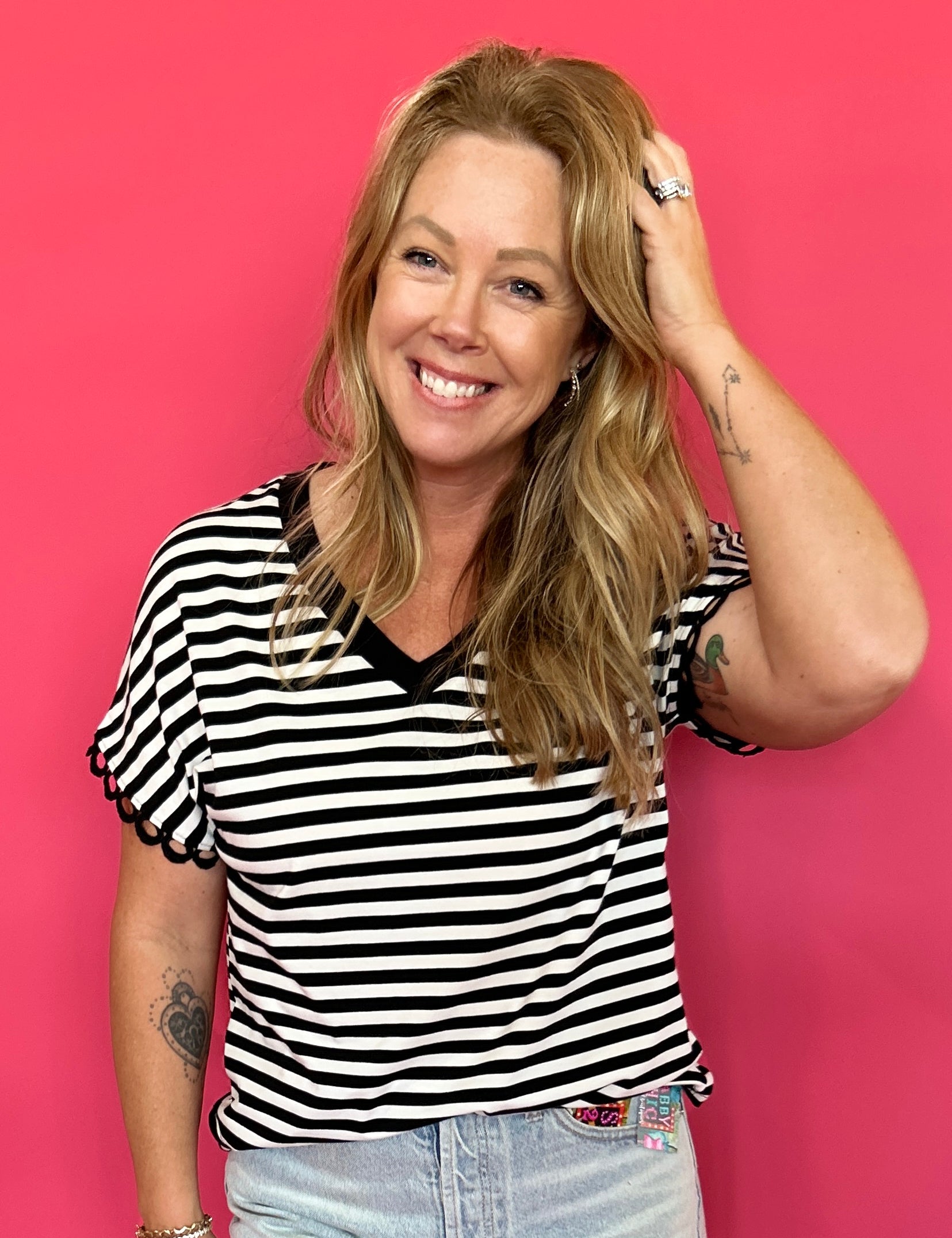 Classic Confidence Striped V-Neck Tee in Black - Shabby 2 Chic Boutiques