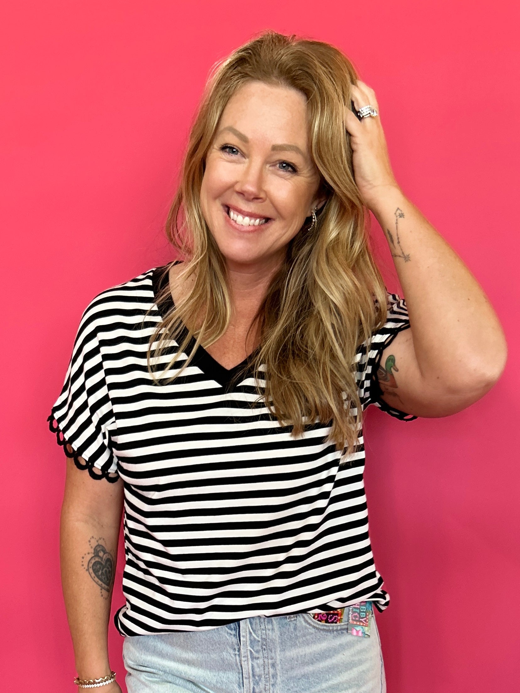 Classic Confidence Striped V-Neck Tee in Black - Shabby 2 Chic Boutiques