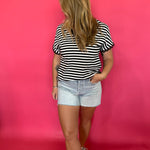 Classic Confidence Striped V-Neck Tee in Black - Shabby 2 Chic Boutiques