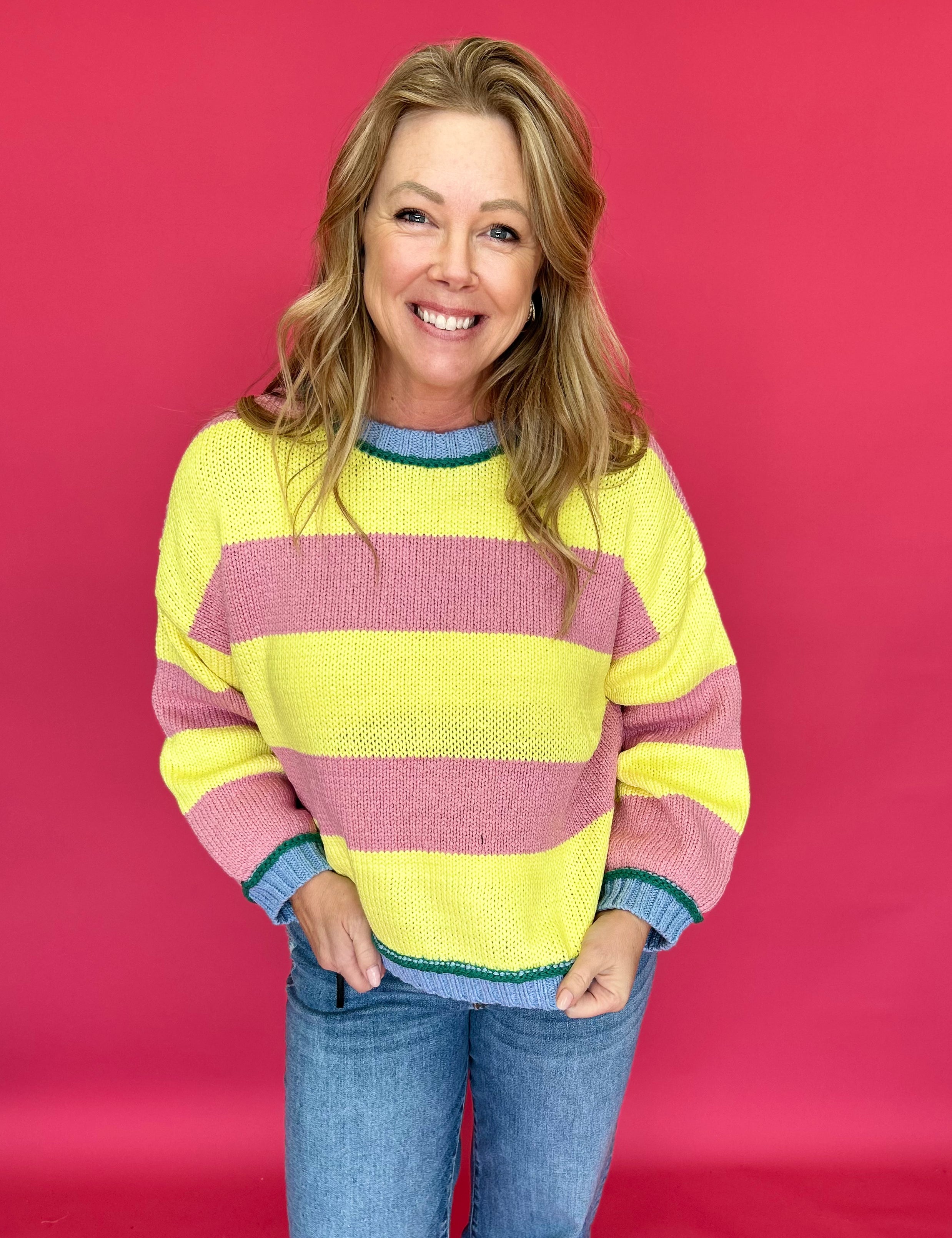 Classic Pastel Stripe Ribbed Knit Sweater - Shabby 2 Chic Boutiques