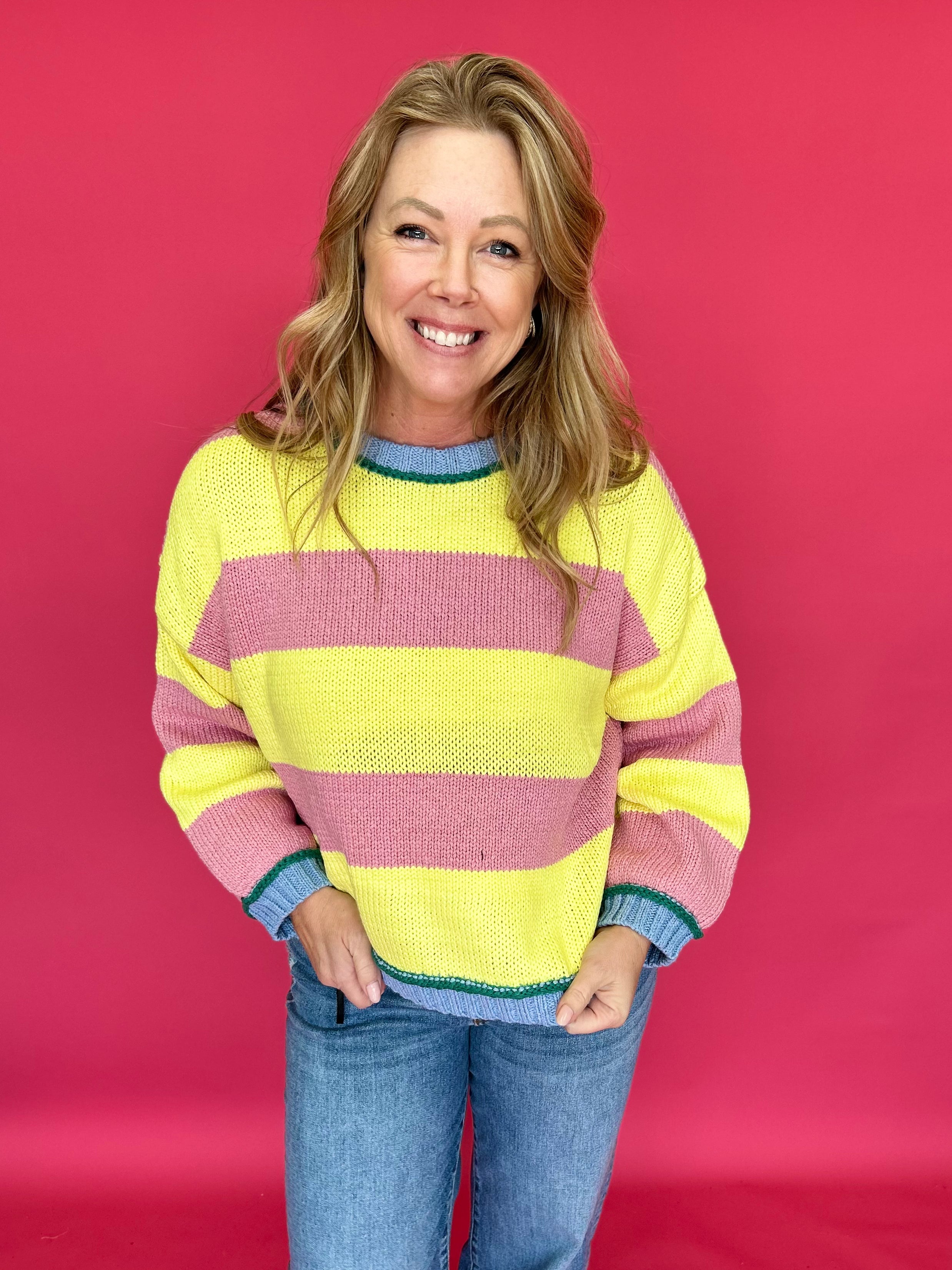 Classic Pastel Stripe Ribbed Knit Sweater - Shabby 2 Chic Boutiques