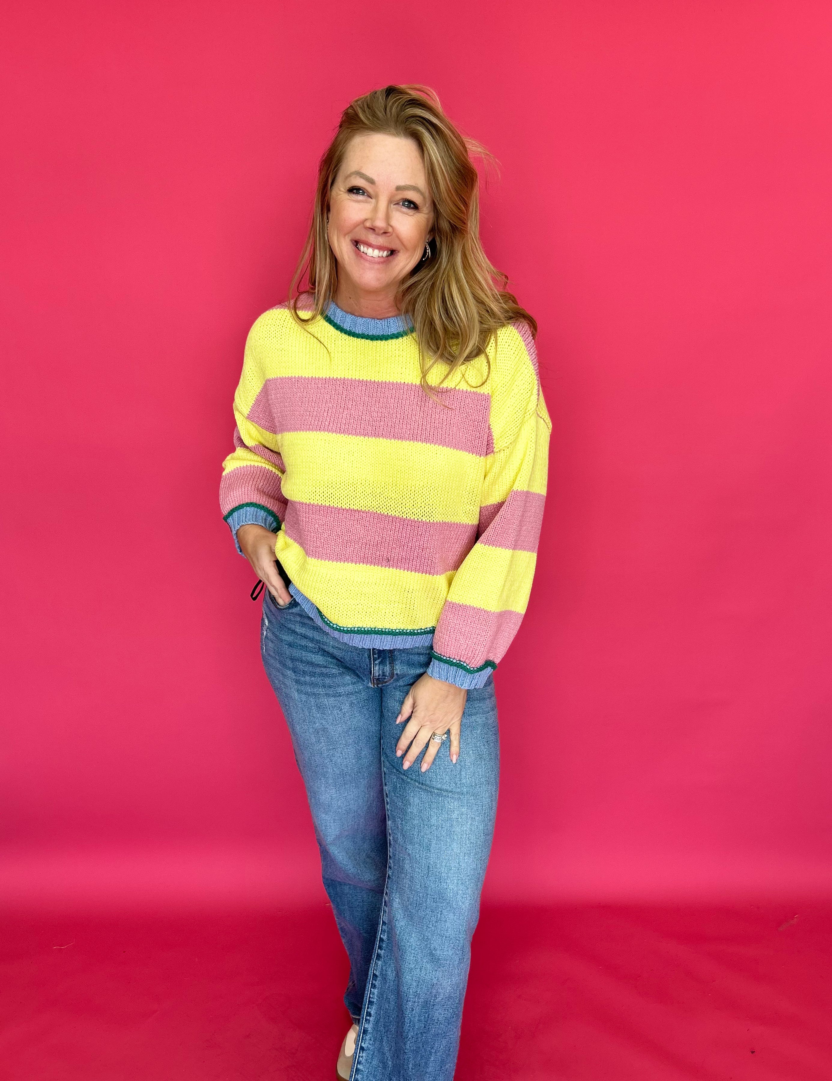 Classic Pastel Stripe Ribbed Knit Sweater - Shabby 2 Chic Boutiques