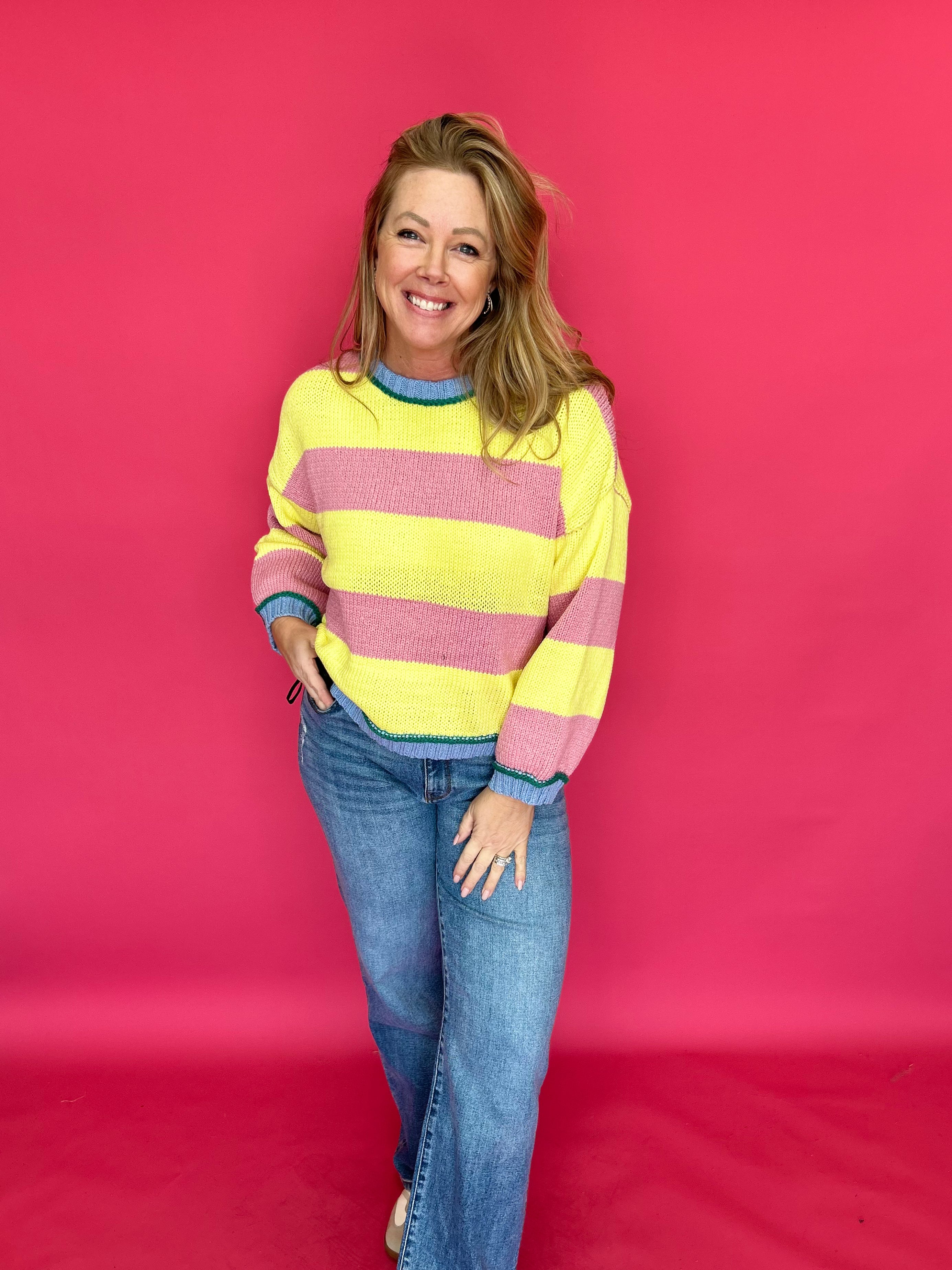 Classic Pastel Stripe Ribbed Knit Sweater - Shabby 2 Chic Boutiques