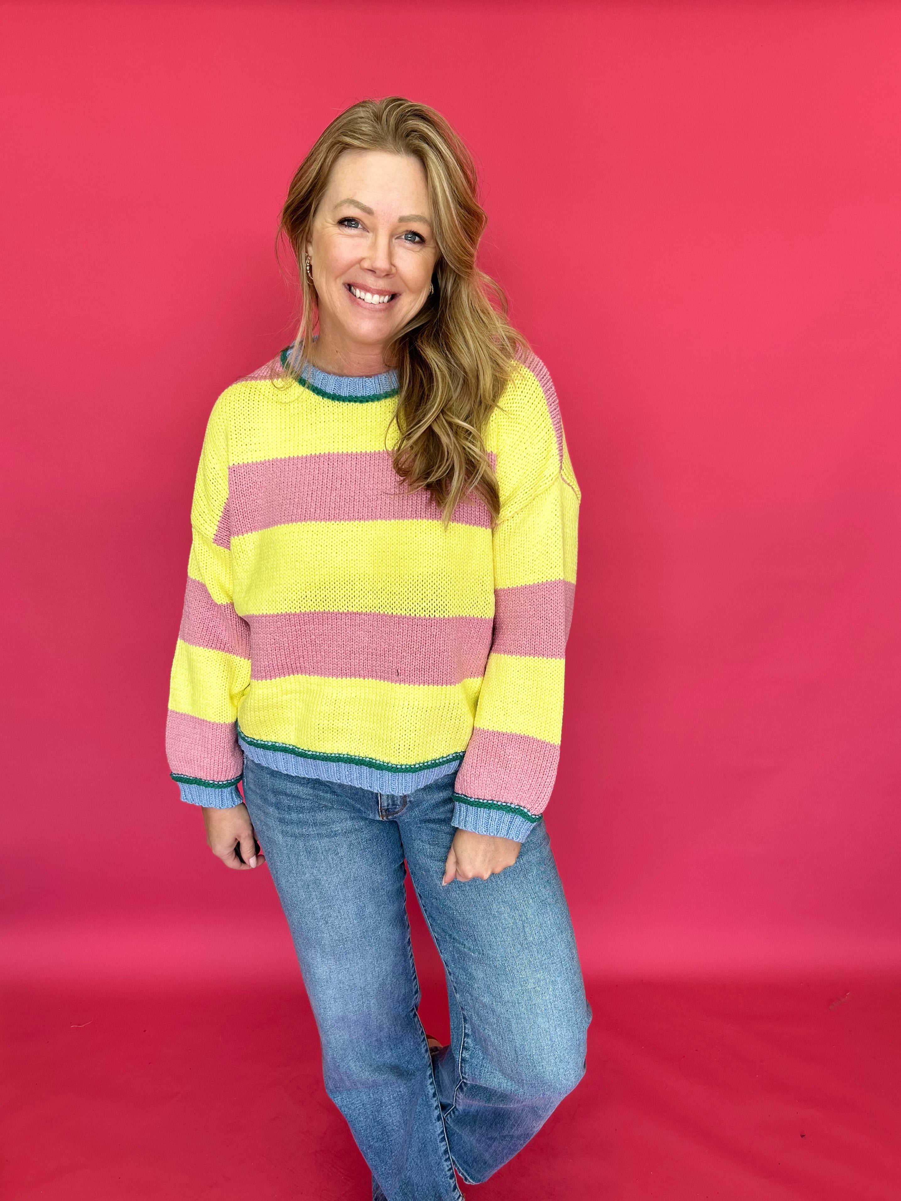 Classic Pastel Stripe Ribbed Knit Sweater - Shabby 2 Chic Boutiques