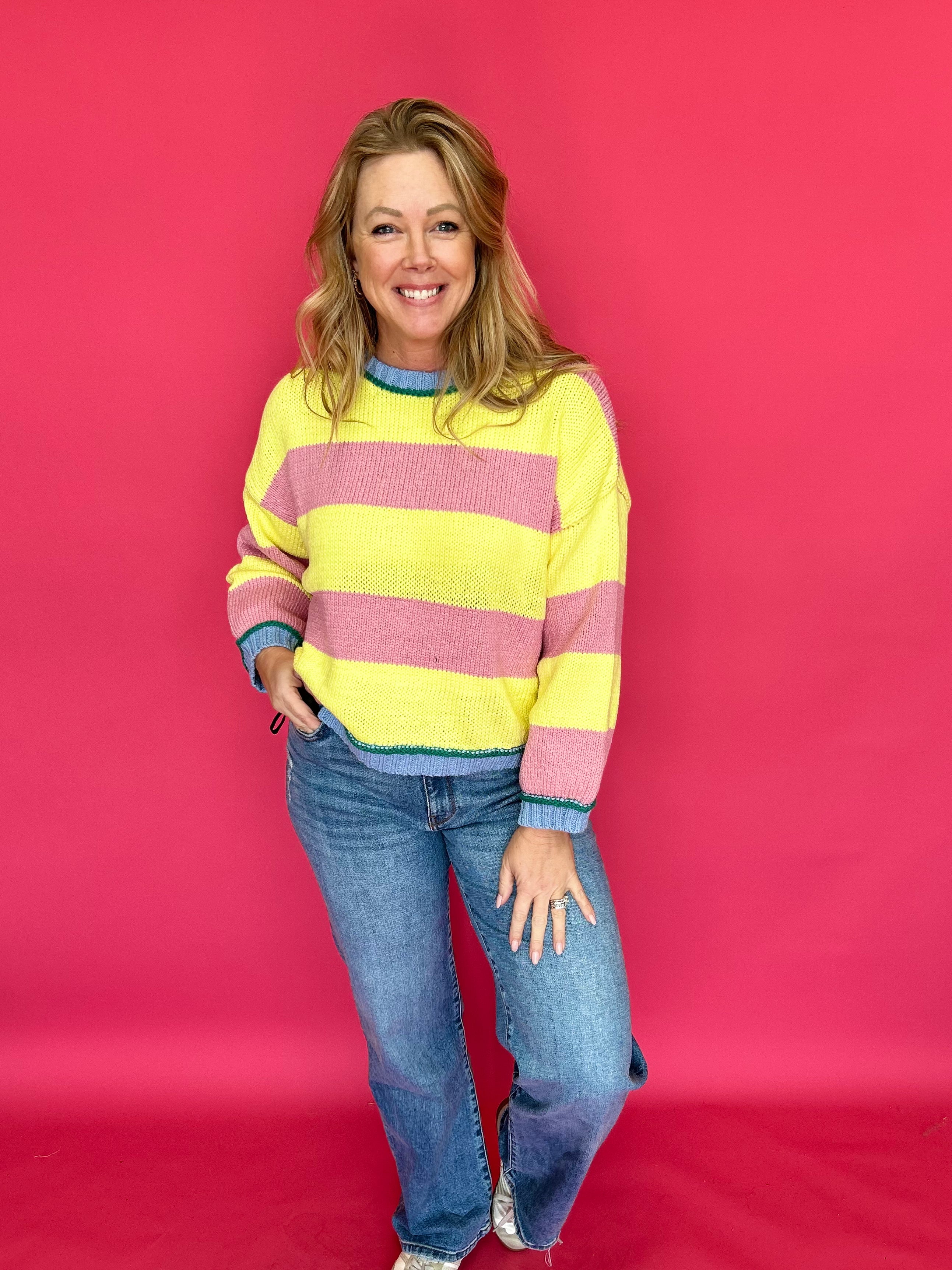 Classic Pastel Stripe Ribbed Knit Sweater - Shabby 2 Chic Boutiques