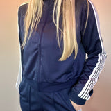 Classic Stripe Track Zip Up Jacket in Navy