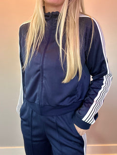 Classic Stripe Track Zip Up Jacket in Navy