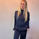 Classic Stripe Track Zip Up Jacket in Navy