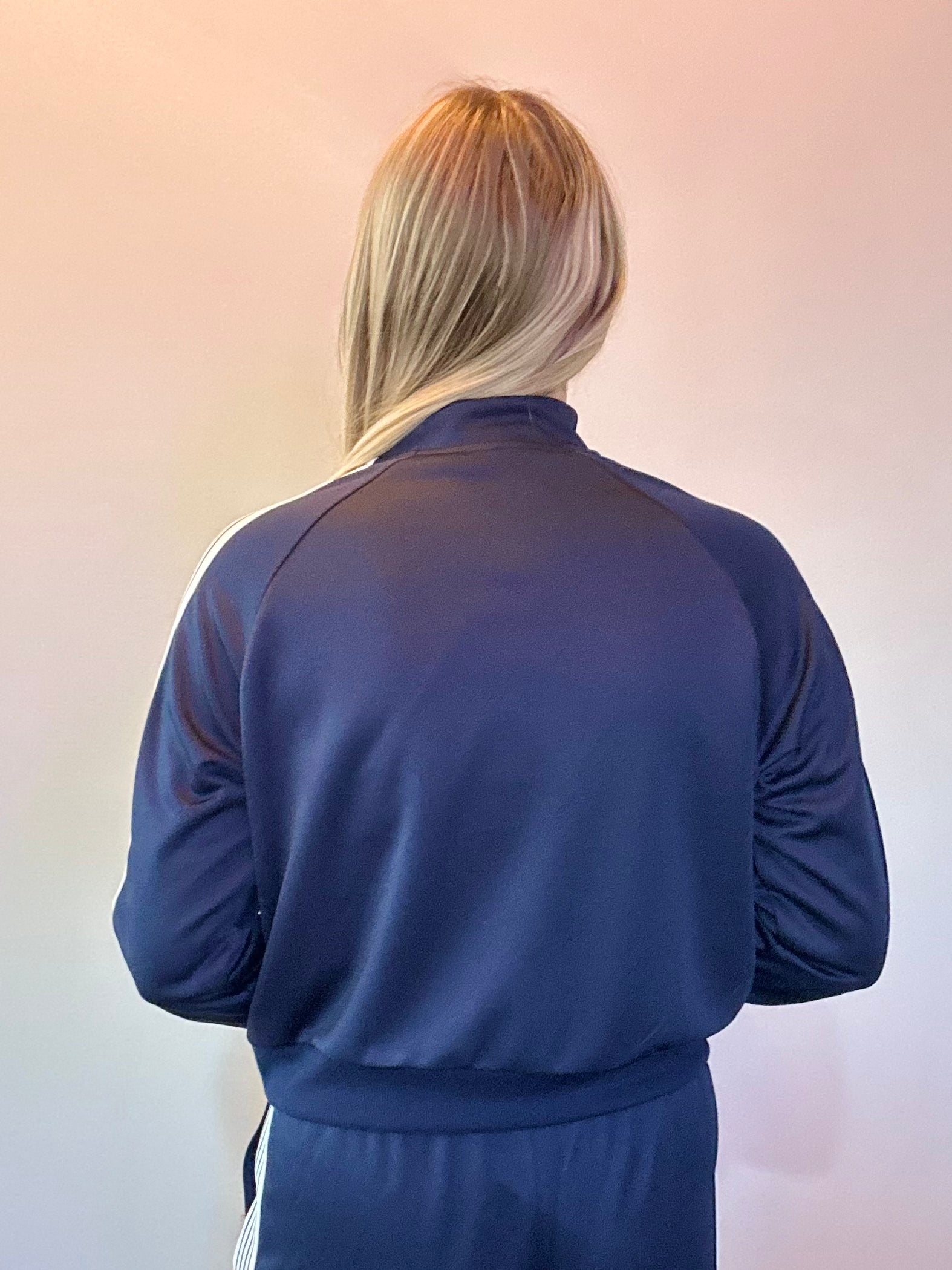 Classic Stripe Track Zip Up Jacket in Navy