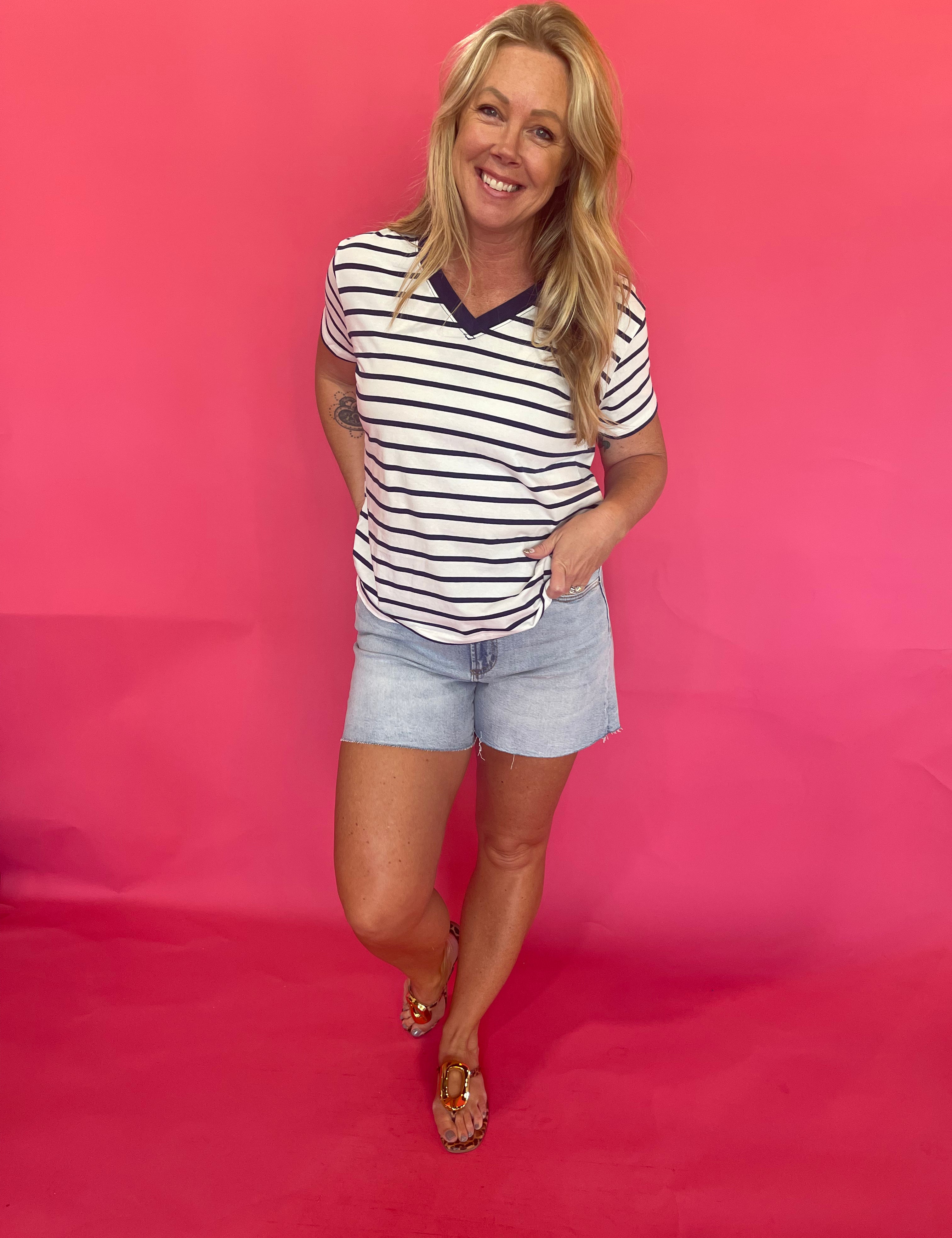 Coastal Breeze Striped Tee in Blue - Shabby 2 Chic Boutiques