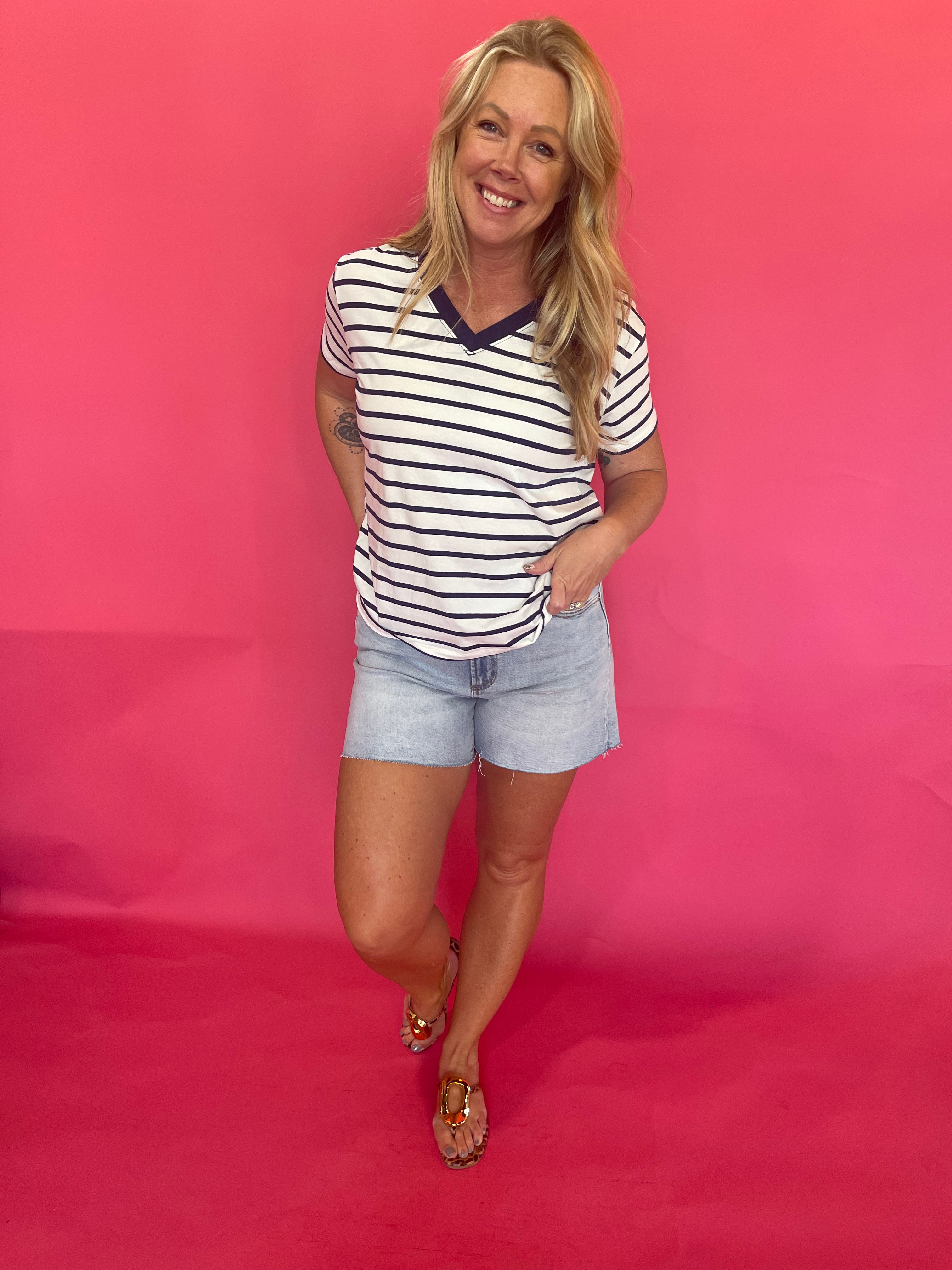 Coastal Breeze Striped Tee in Blue - Shabby 2 Chic Boutiques