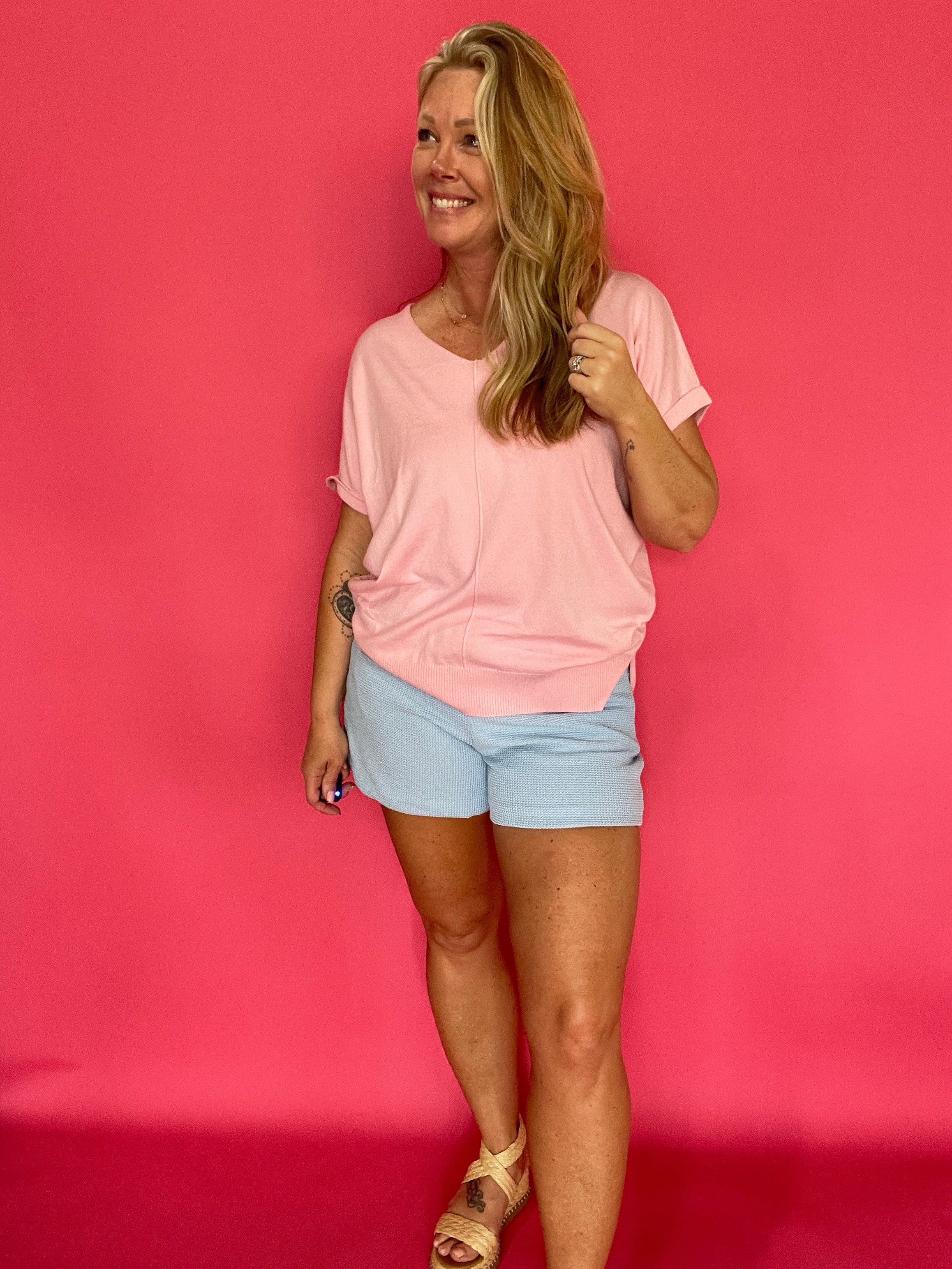 Coastal Charm Textured Knit Shorts in Blue - Shabby 2 Chic Boutiques