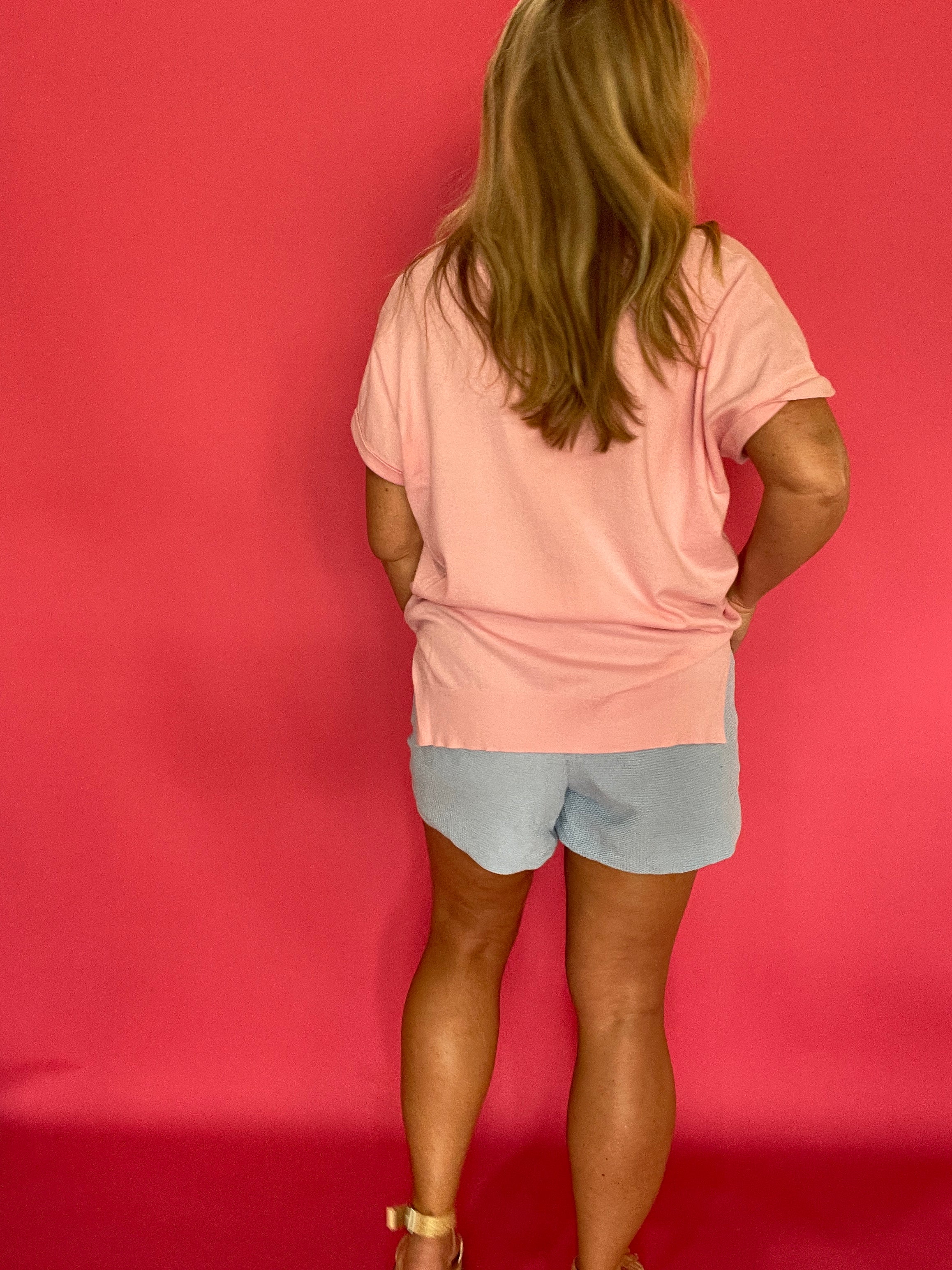 Coastal Charm Textured Knit Shorts in Blue - Shabby 2 Chic Boutiques