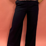 Coastal Chic: Navy Linen Wide-Leg Pin Tuck Pleated Pants