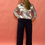 Coastal Chic: Navy Linen Wide-Leg Pin Tuck Pleated Pants