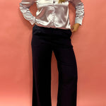 Coastal Chic: Navy Linen Wide-Leg Pin Tuck Pleated Pants