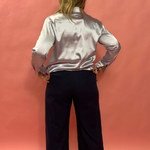 Coastal Chic: Navy Linen Wide-Leg Pin Tuck Pleated Pants