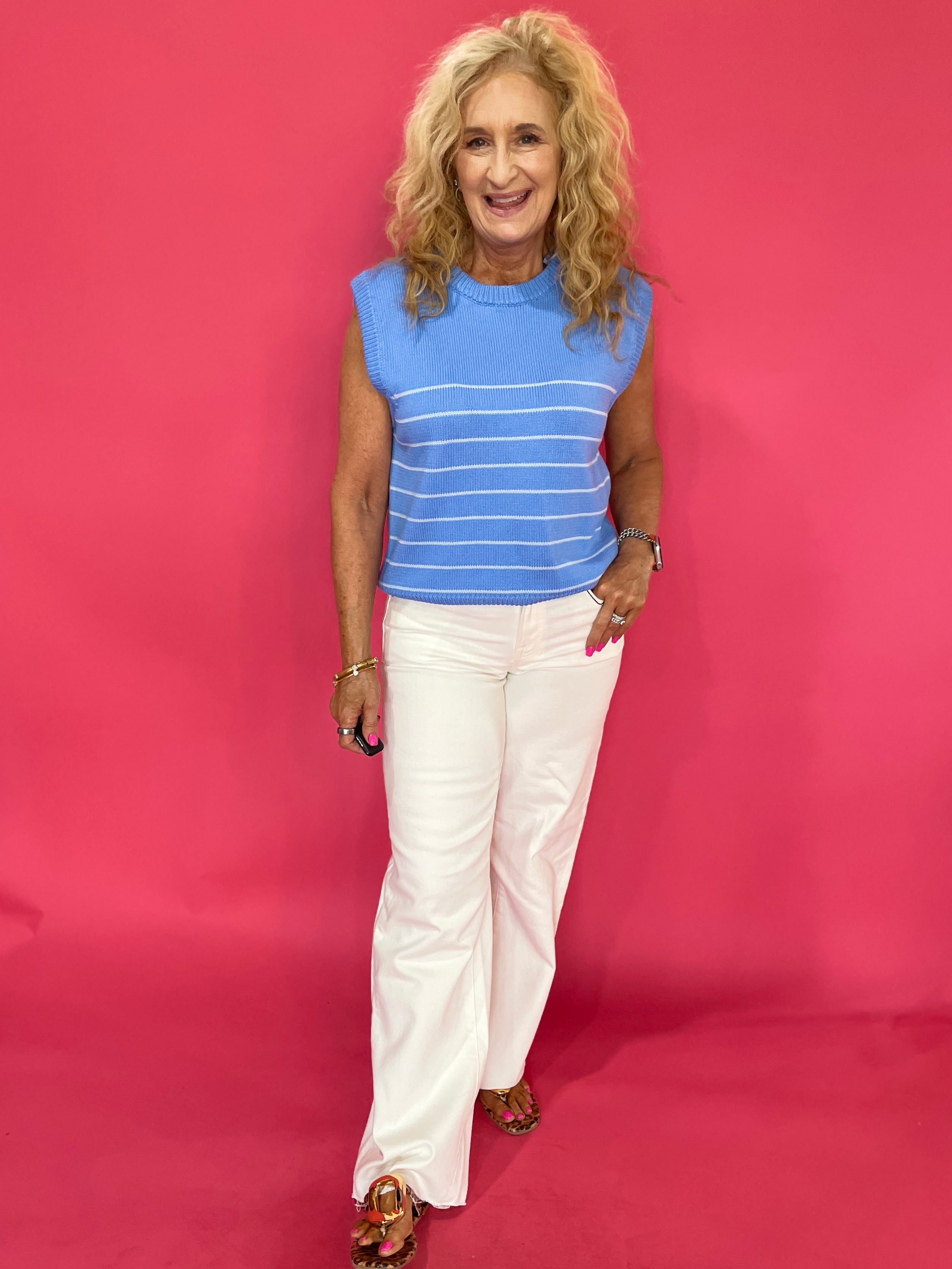 Coastal Cool Striped  Tank Sweater in Blue - Shabby 2 Chic Boutiques